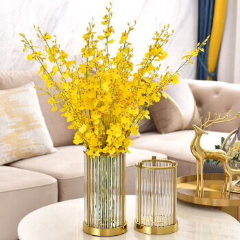 美式轻奢花瓶摆件现代客厅玄关电视柜鹿工艺品酒柜家居装饰品大小一对水晶柱花瓶（不可装水）